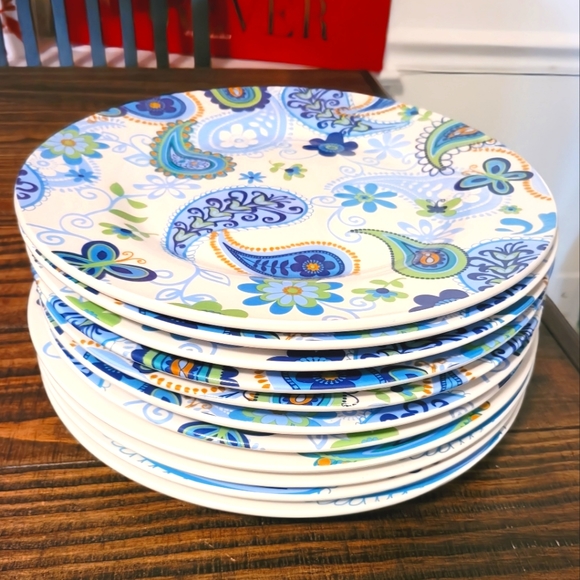 Royal Norfolk Blue & Green Paisley Pattern Dinner Plates. Lot of 11. - Picture 5 of 8